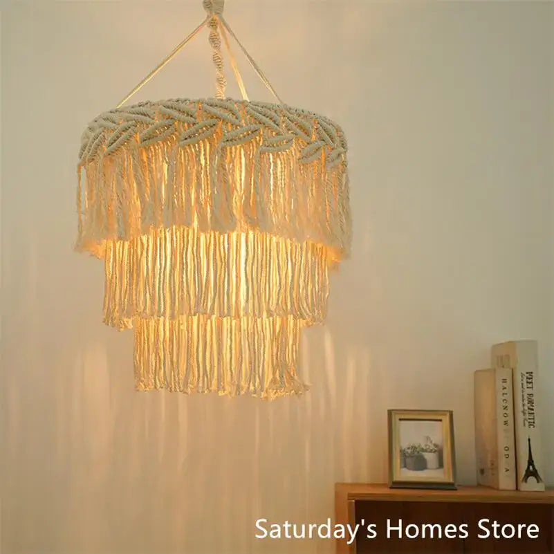 Beige Macrame Pendant Light Cover