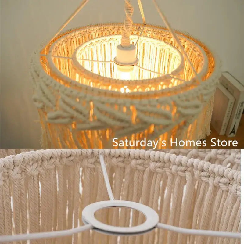 Beige Macrame Pendant Light Cover