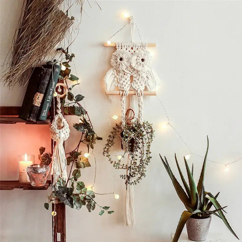 Beige Macrame Plant Hanger Basket