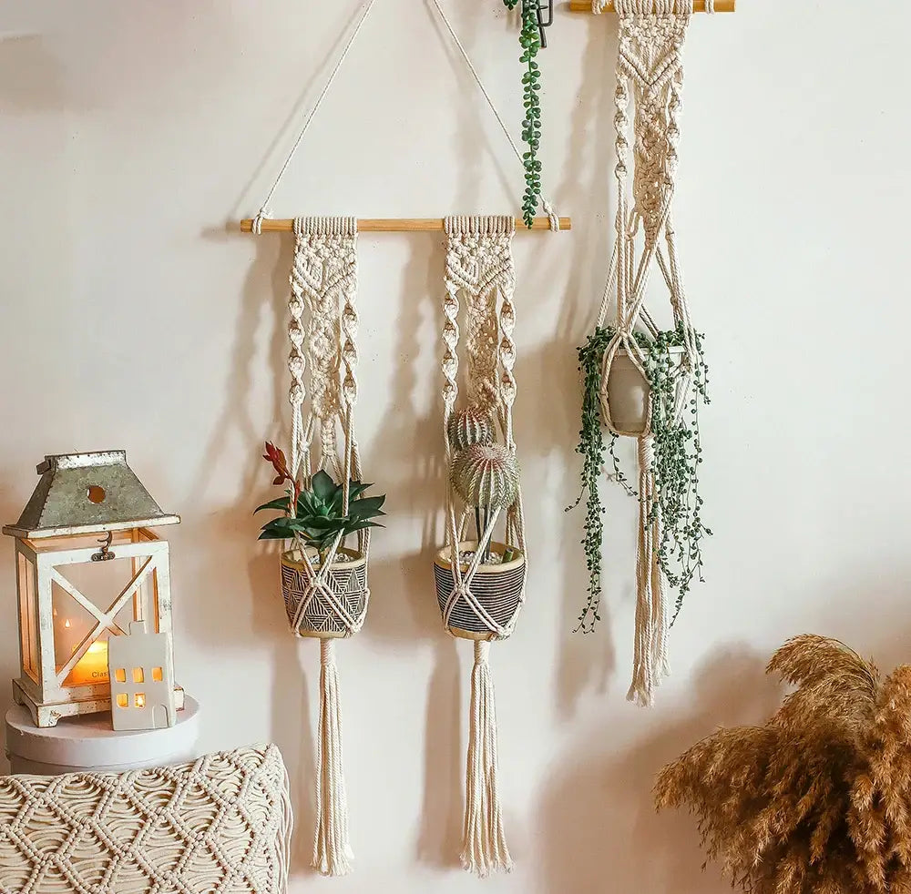 Beige Macrame Plant Hanger Basket