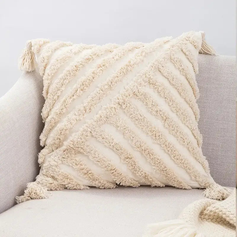 Beige Woven Cushion Cover