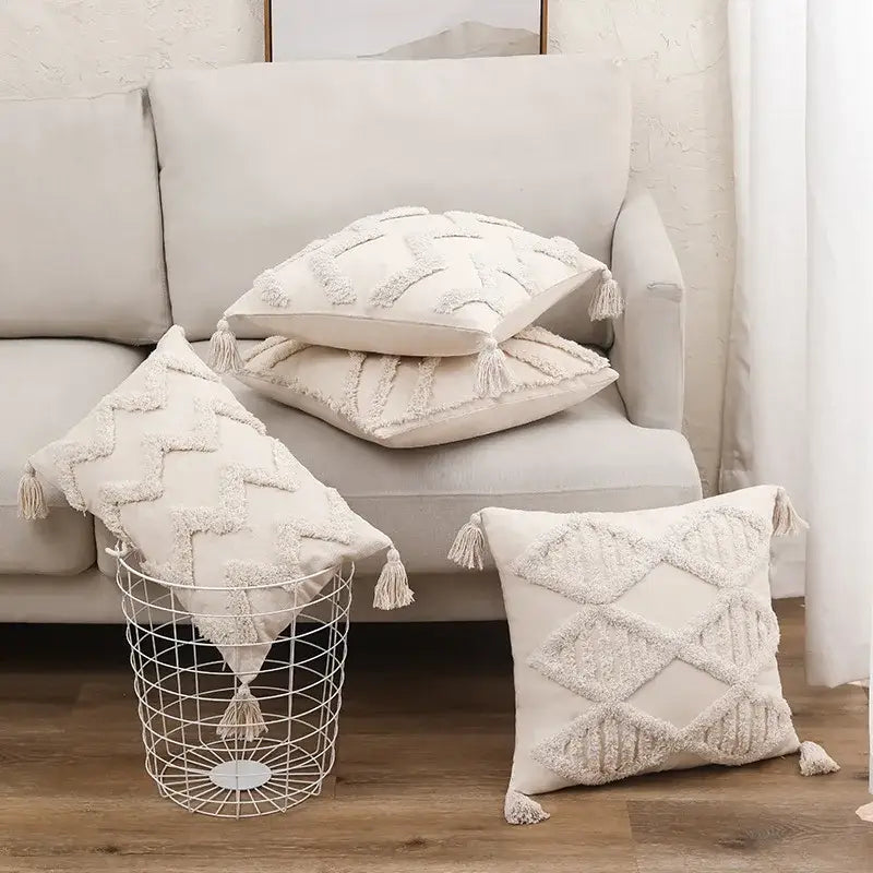 Beige Woven Cushion Cover