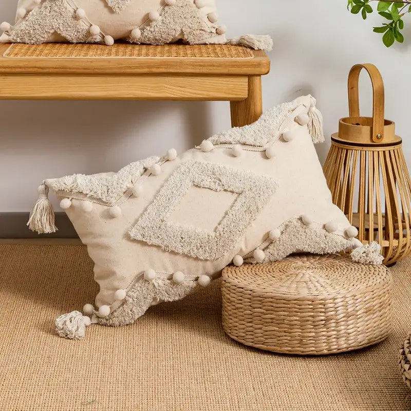 Beige Geometric Tassel Cover
