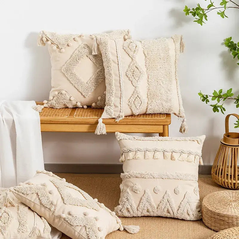 Beige Geometric Tassel Cover