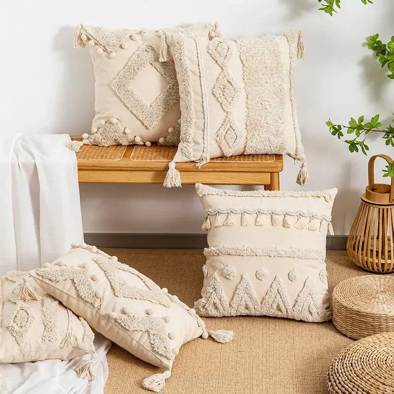 Beige Geometric Tassel Cover