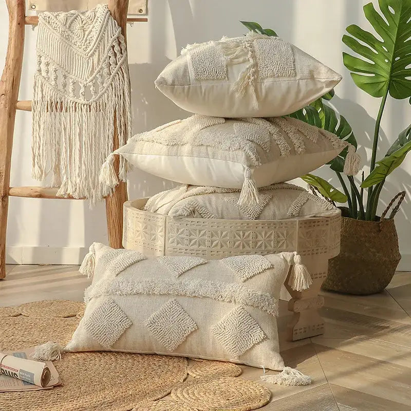 Beige White Tufted Covers
