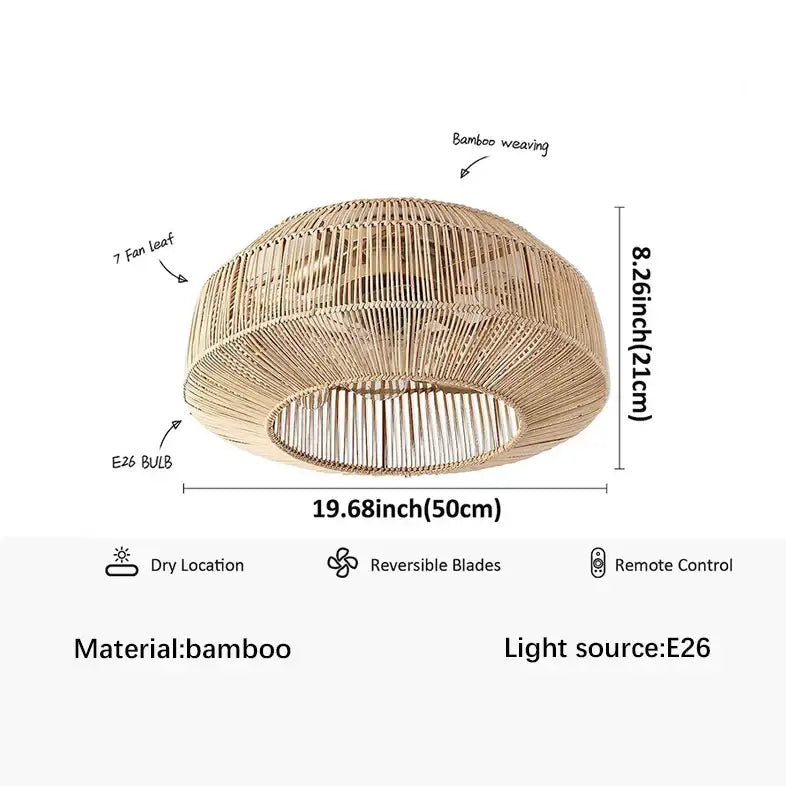 Beige Rattan Ceiling Fan
