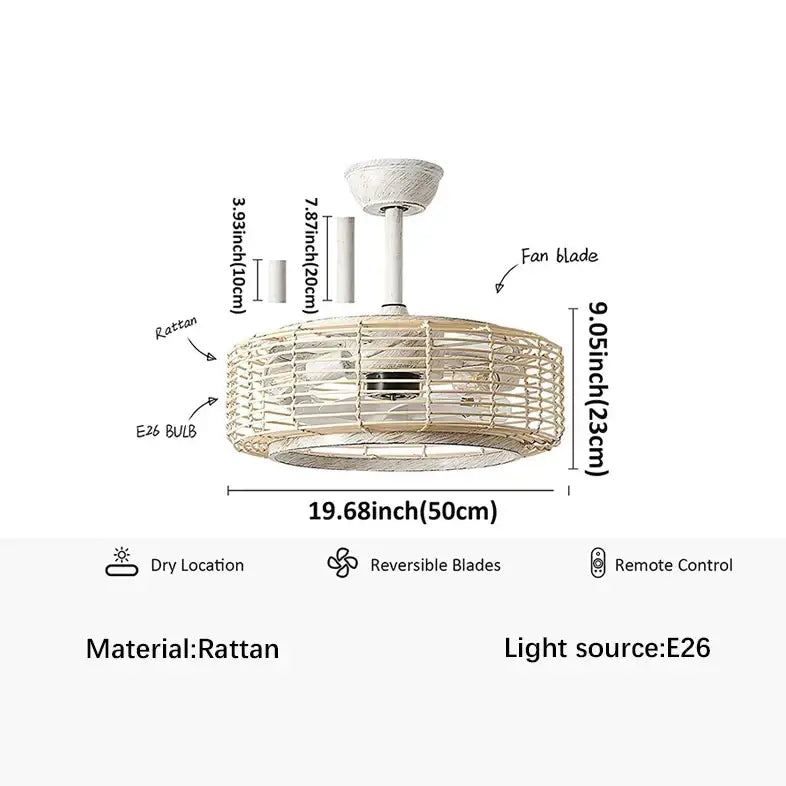 Beige Rattan Ceiling Fan