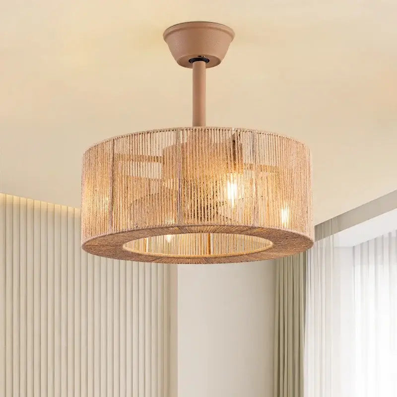 Beige Rattan Ceiling Fan