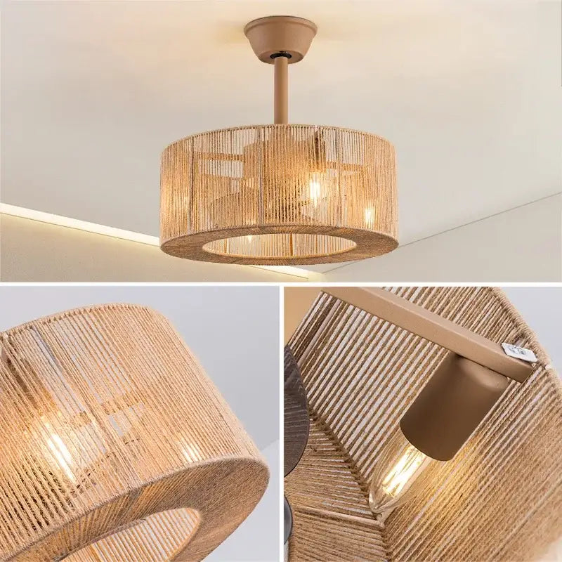 Beige Rattan Ceiling Fan