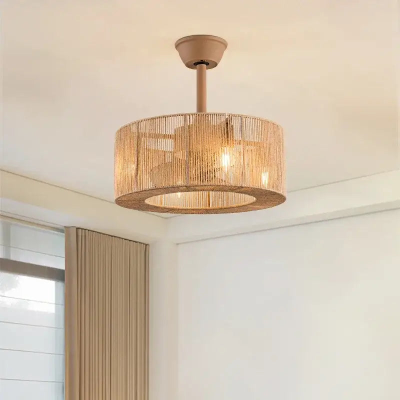 Beige Rattan Ceiling Fan