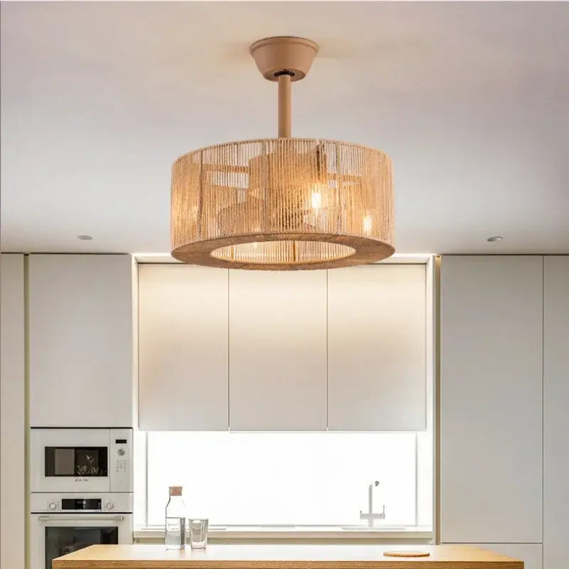 Beige Rattan Ceiling Fan