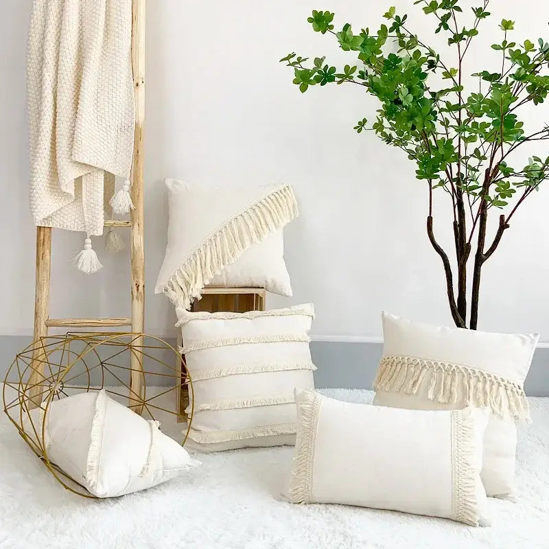 Beige Yellow Cotton Pillow