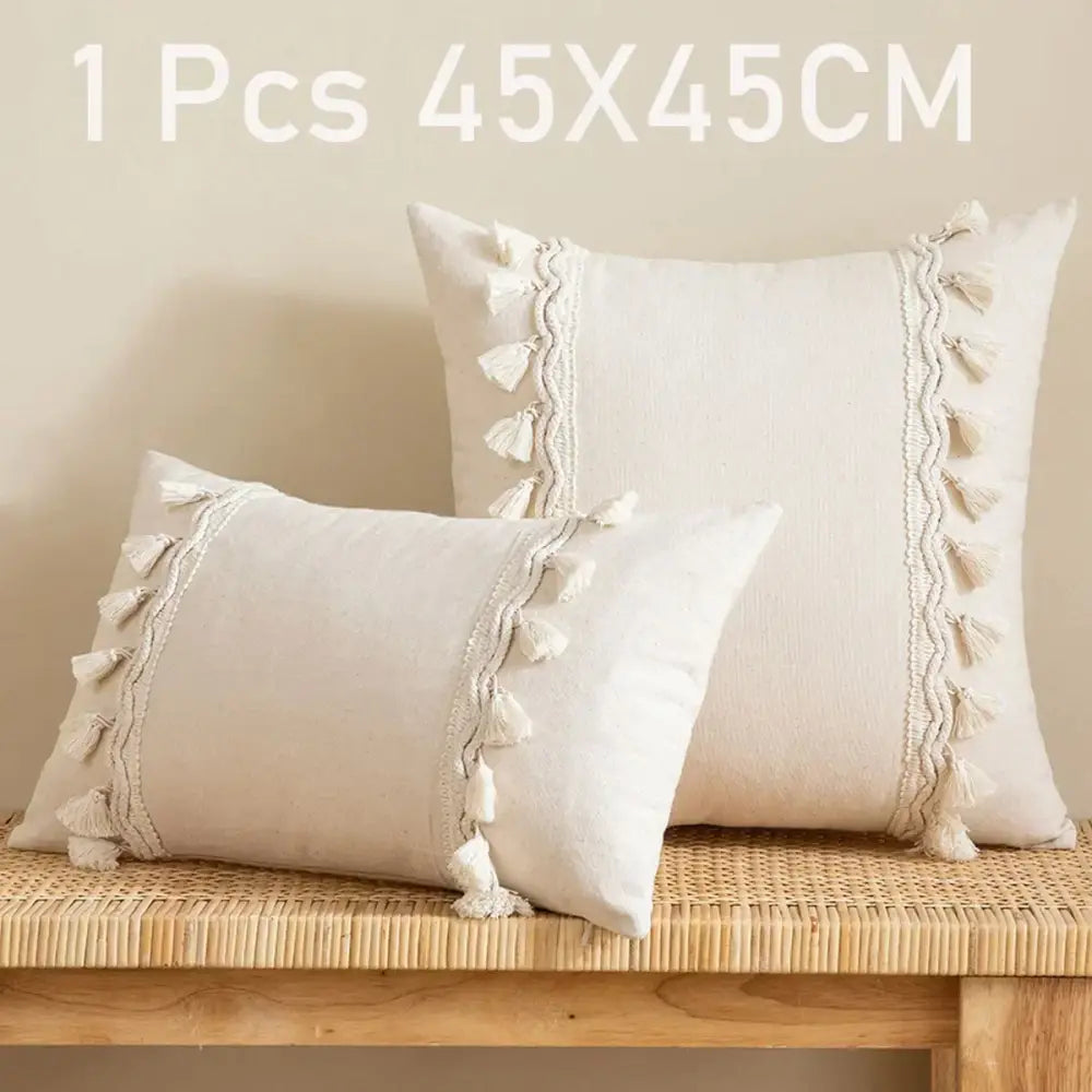 Beige Yellow Cotton Pillow