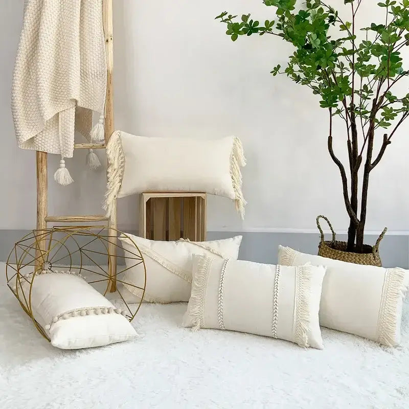 Beige Yellow Cotton Pillow