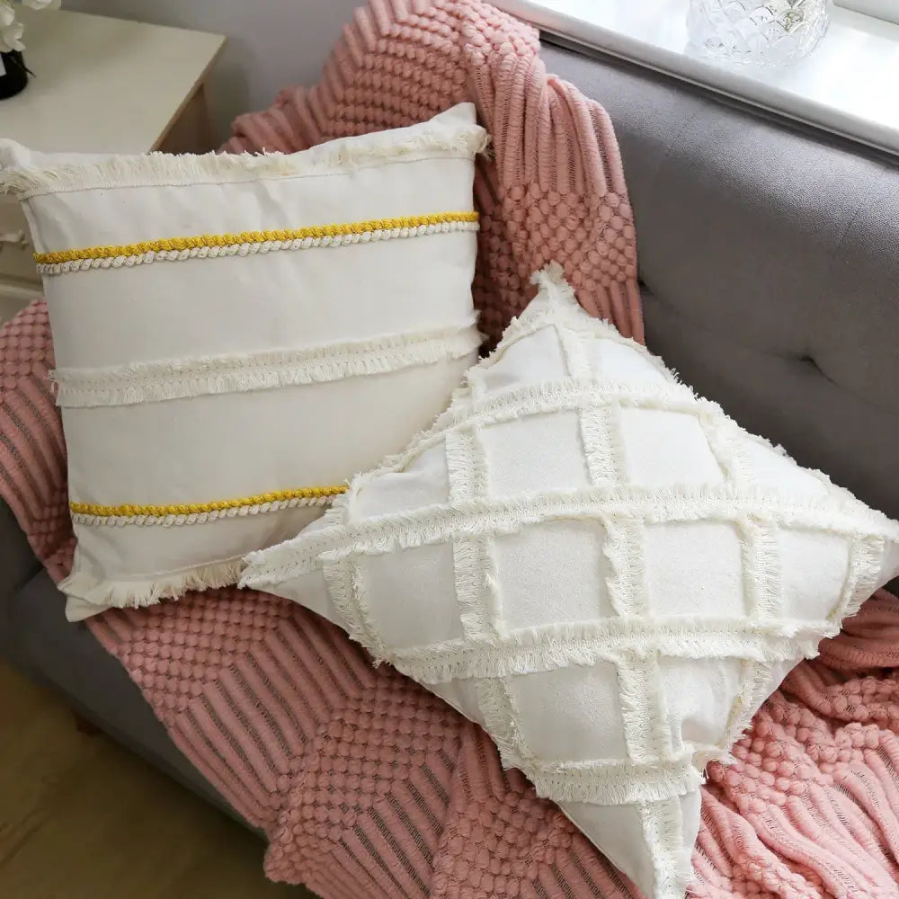Beige Yellow Cotton Pillow