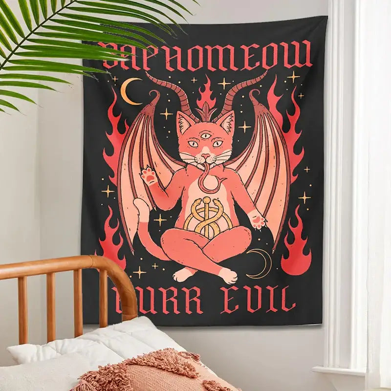 Black Pink Cat Tapestry