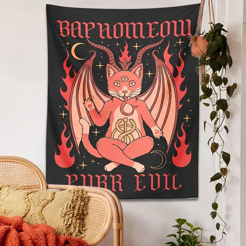Black Pink Cat Tapestry