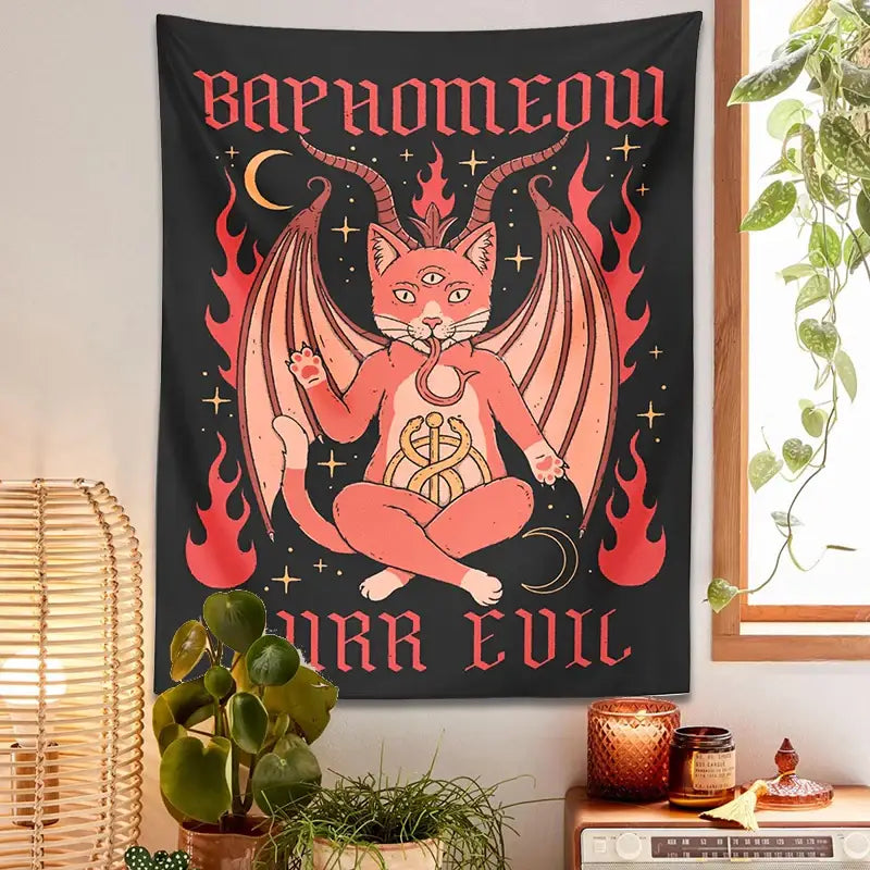 Black Pink Cat Tapestry