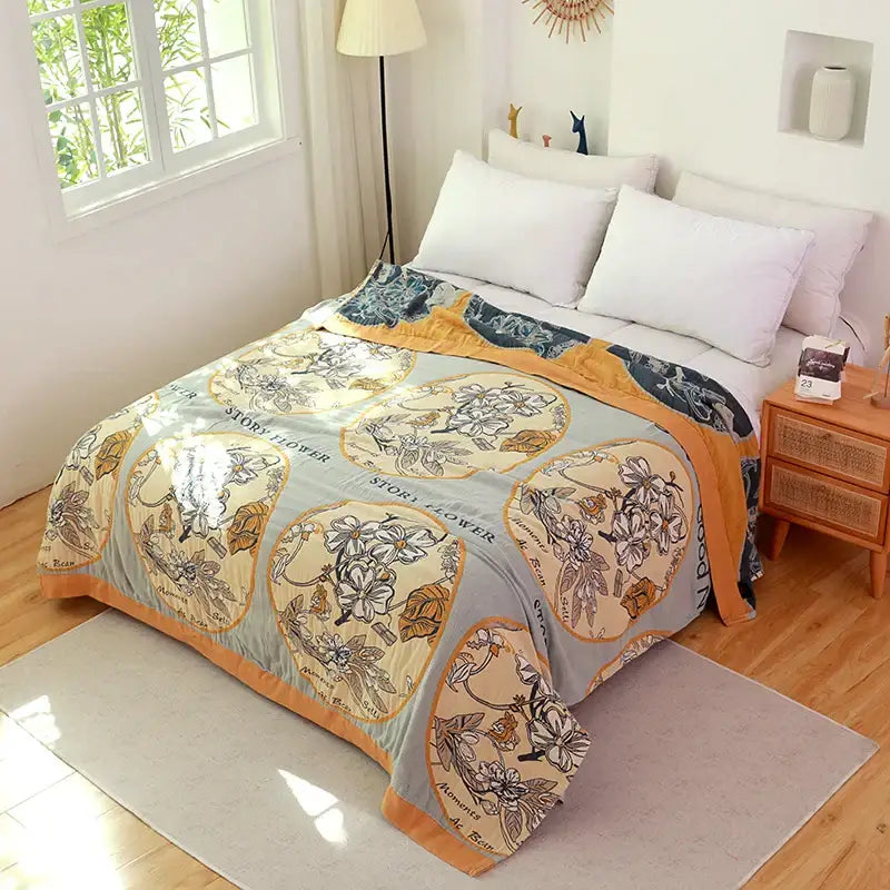 Blue Cream Quilted Sofa Cover