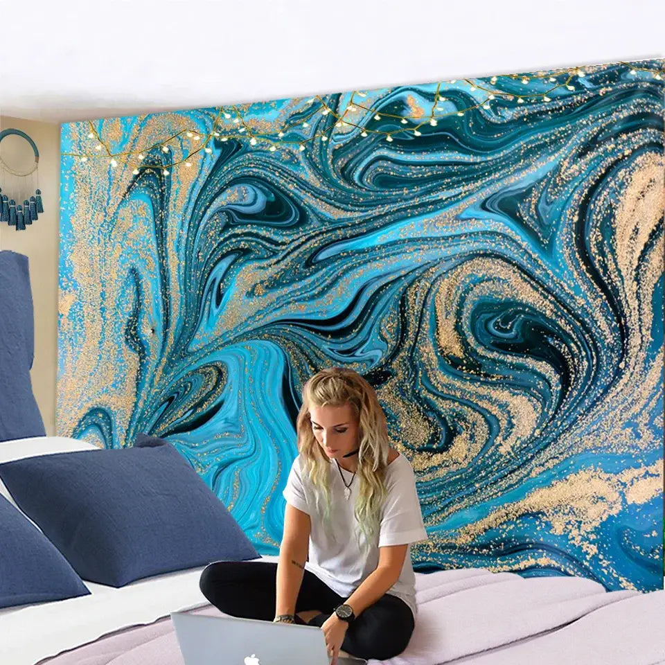 Blue Marbled Tapestry Wall