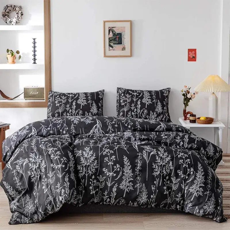 Black White Botanical Duvet