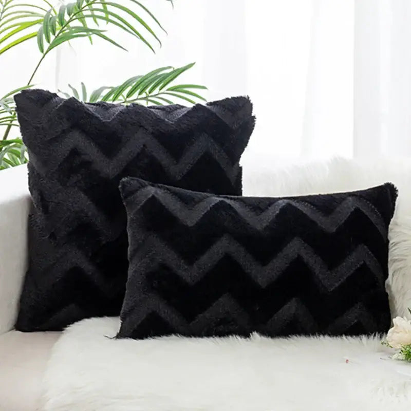 White Faux Fur Chevron Pillow