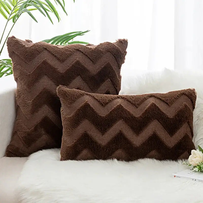 White Faux Fur Chevron Pillow