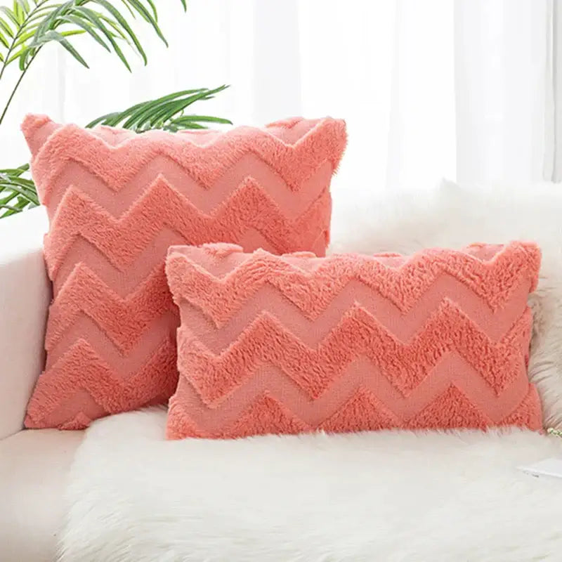 White Faux Fur Chevron Pillow
