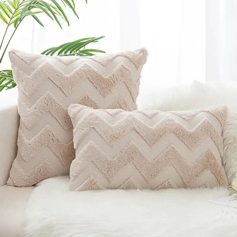 White Faux Fur Chevron Pillow