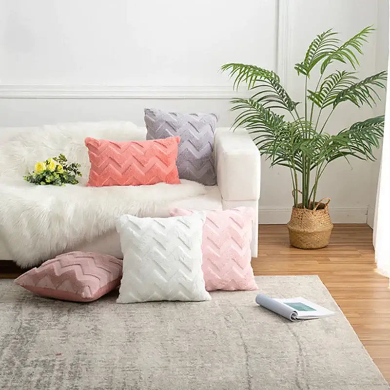 White Faux Fur Chevron Pillow