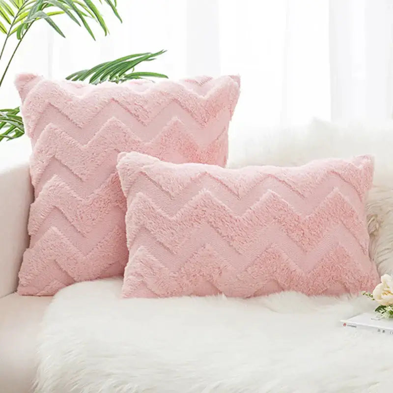 White Faux Fur Chevron Pillow