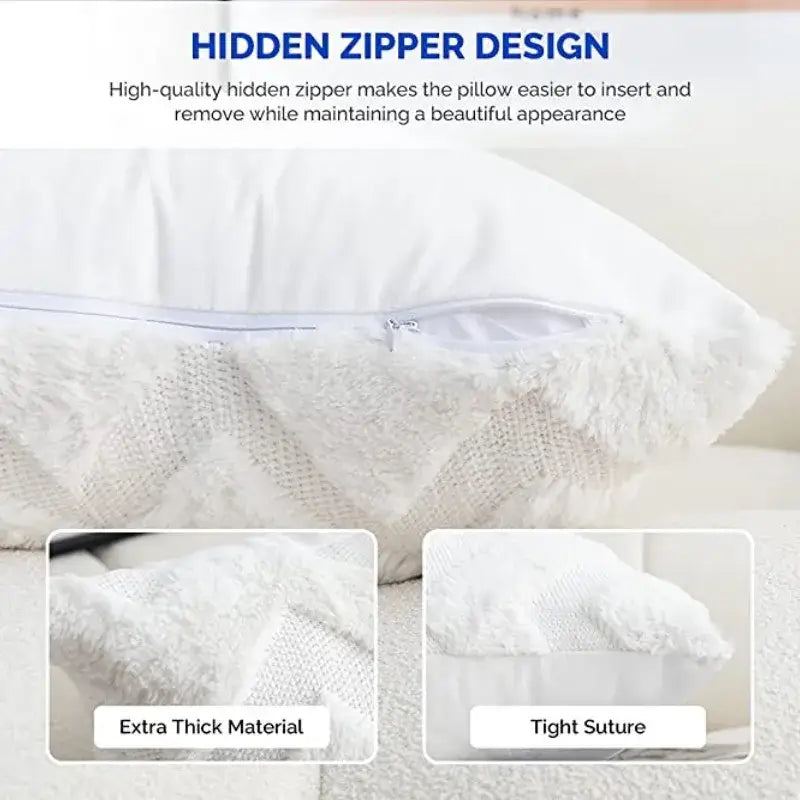 White Faux Fur Chevron Pillow