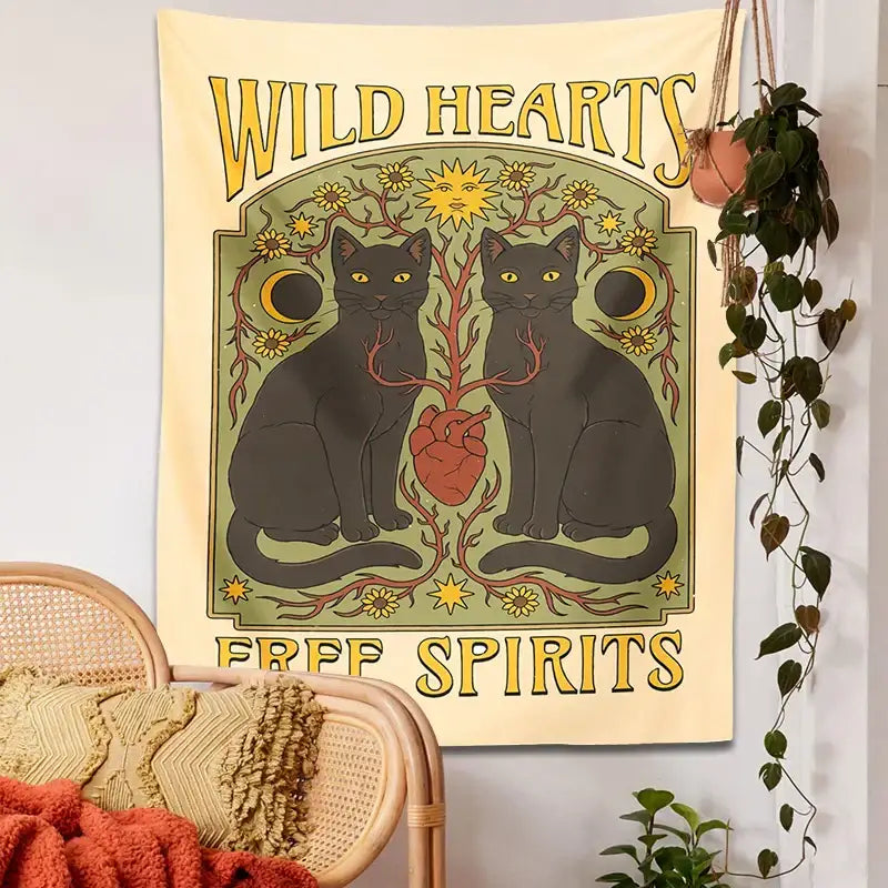 Cream Cat Hearts Tapestry