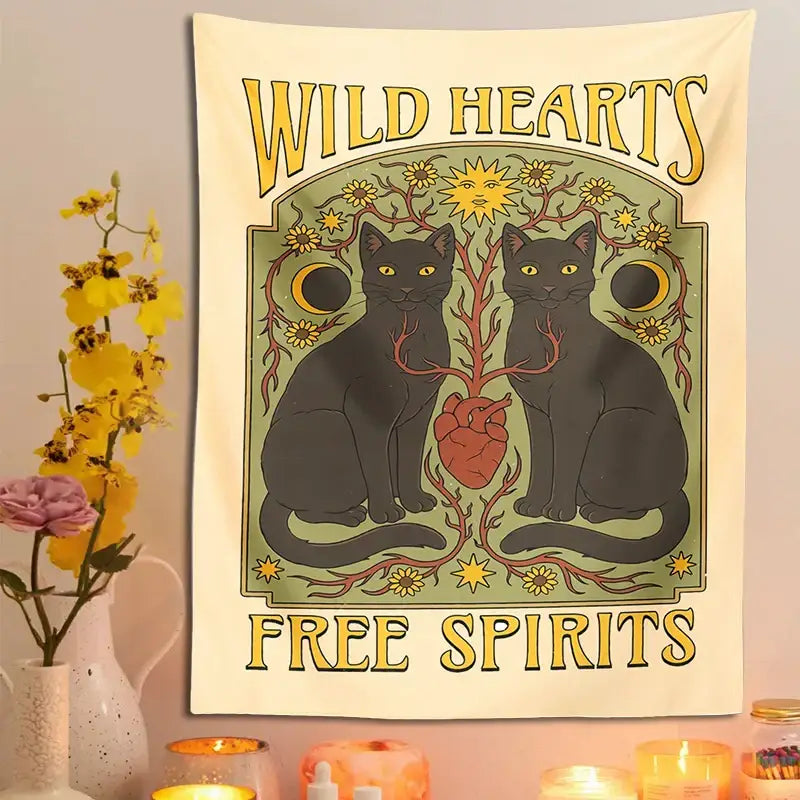 Cream Cat Hearts Tapestry