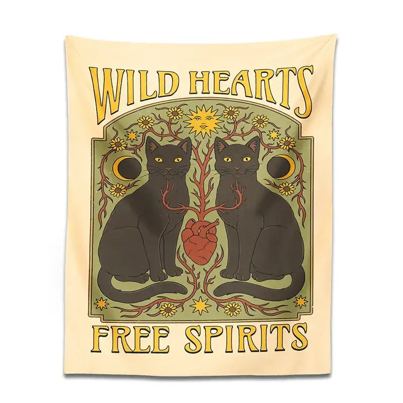 Cream Cat Hearts Tapestry