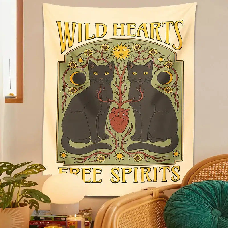 Cream Cat Hearts Tapestry