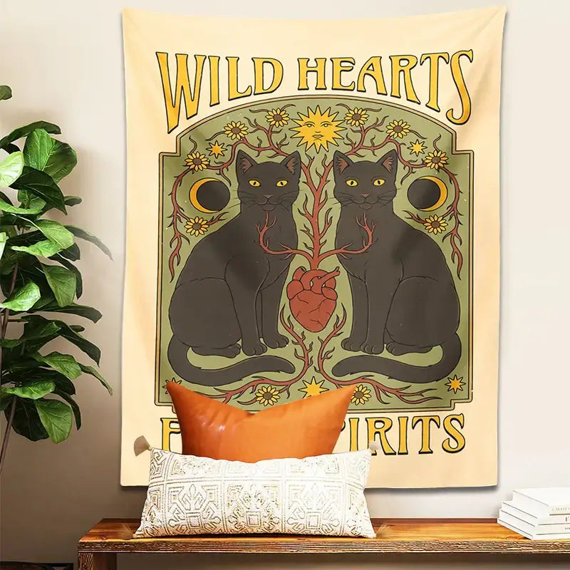 Cream Cat Hearts Tapestry