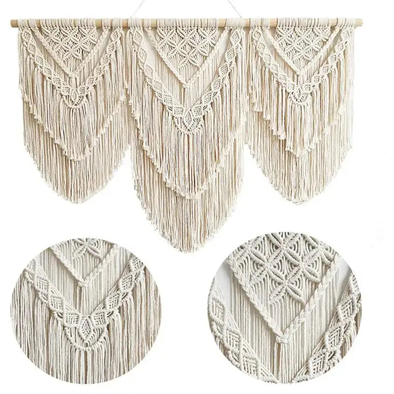 Cream Macrame Wall Hanging 80x130cm Fringe