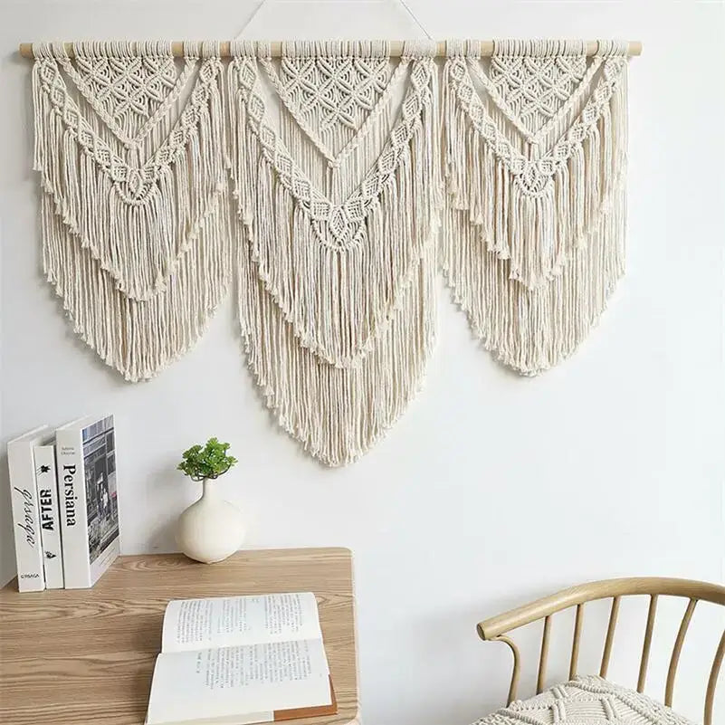 Cream Macrame Wall Hanging 80x130cm Fringe