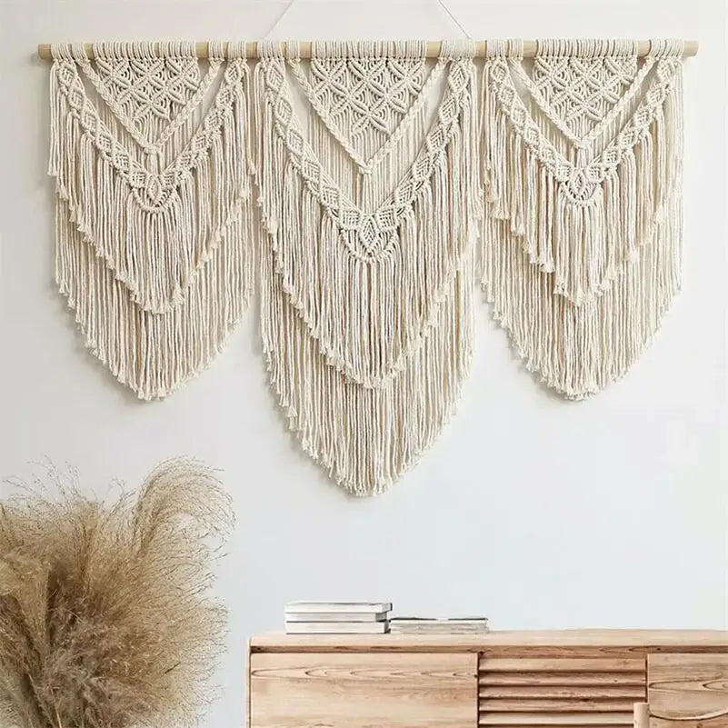 Cream Macrame Wall Hanging 80x130cm Fringe