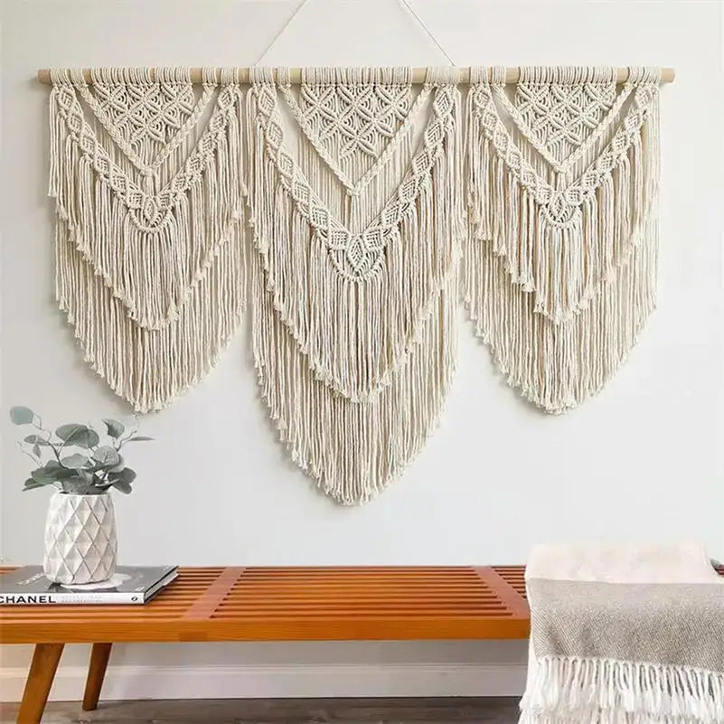 Cream Macrame Wall Hanging 80x130cm Fringe