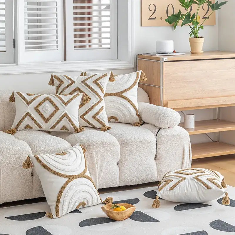 Cream Tan Tufted Cushion Cover