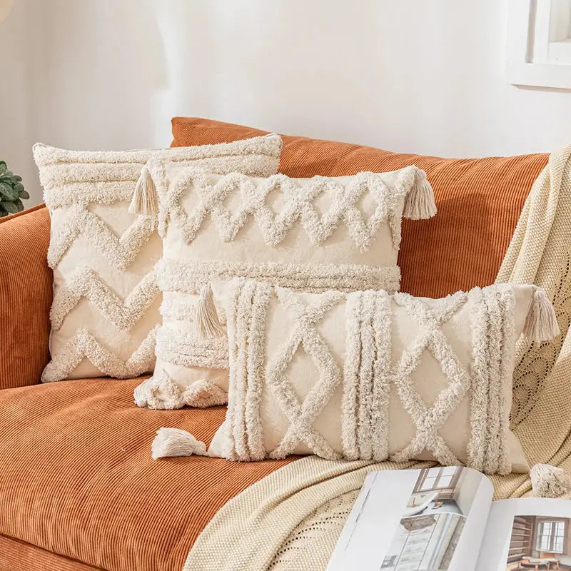 Cream Textured Cotton Pillow