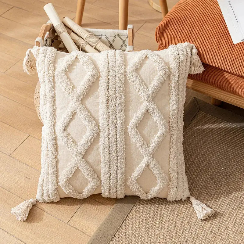 Cream Textured Cotton Pillow