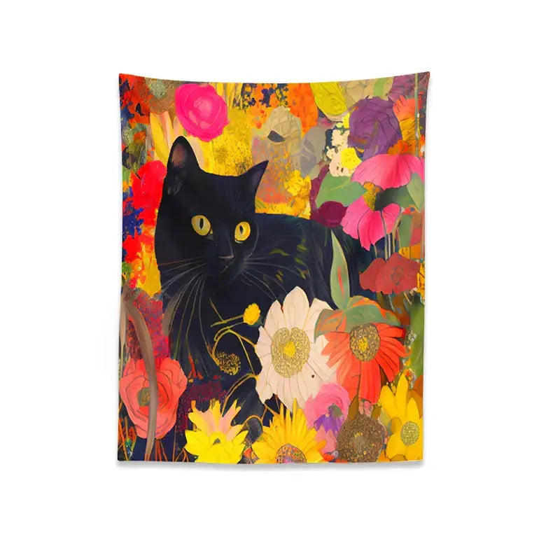 Black Cat Floral Poster