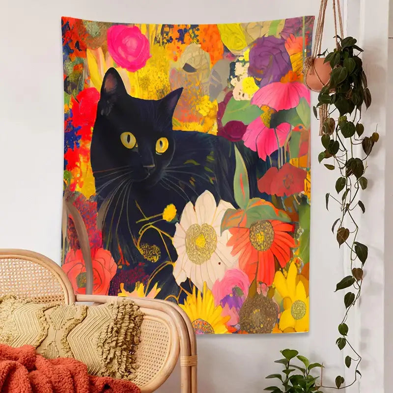 Black Cat Floral Poster