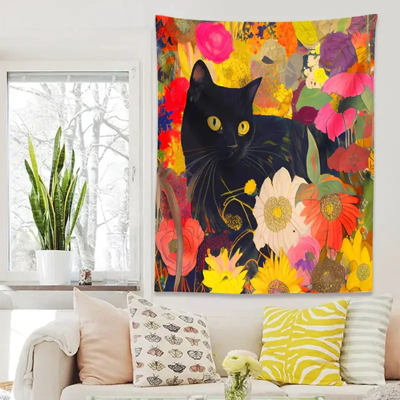 Black Cat Floral Poster