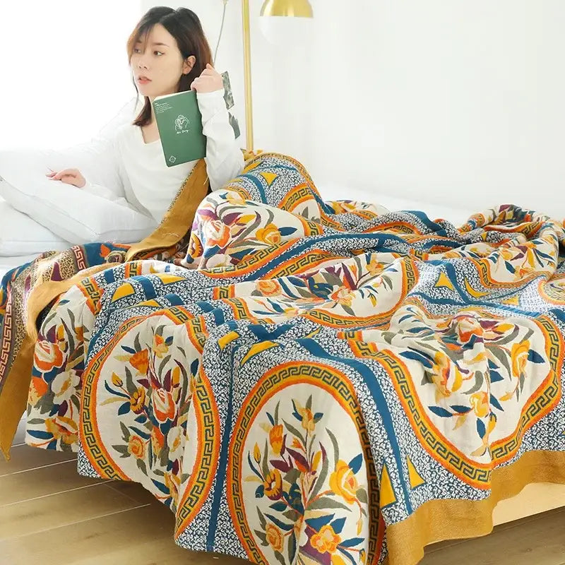 Floral Cotton Gauze Blanket