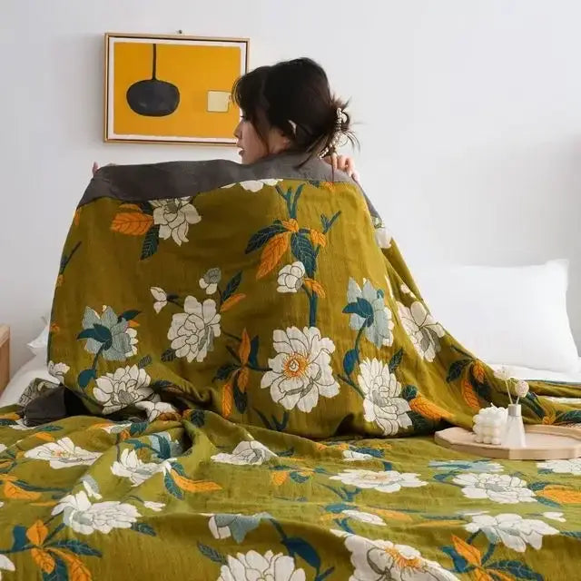 Floral Cotton Gauze Blanket
